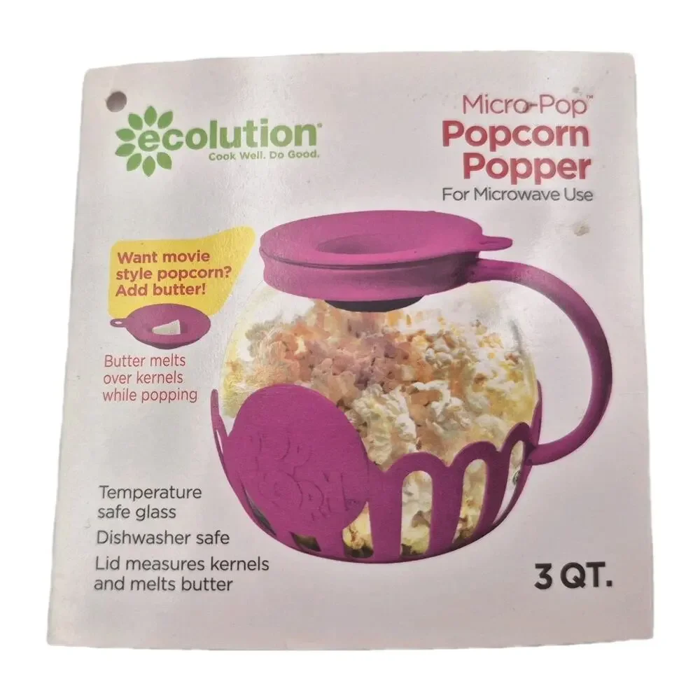 3-Qt Microwave Popcorn Popper Pink Silicone Wrapped Glass Never Used